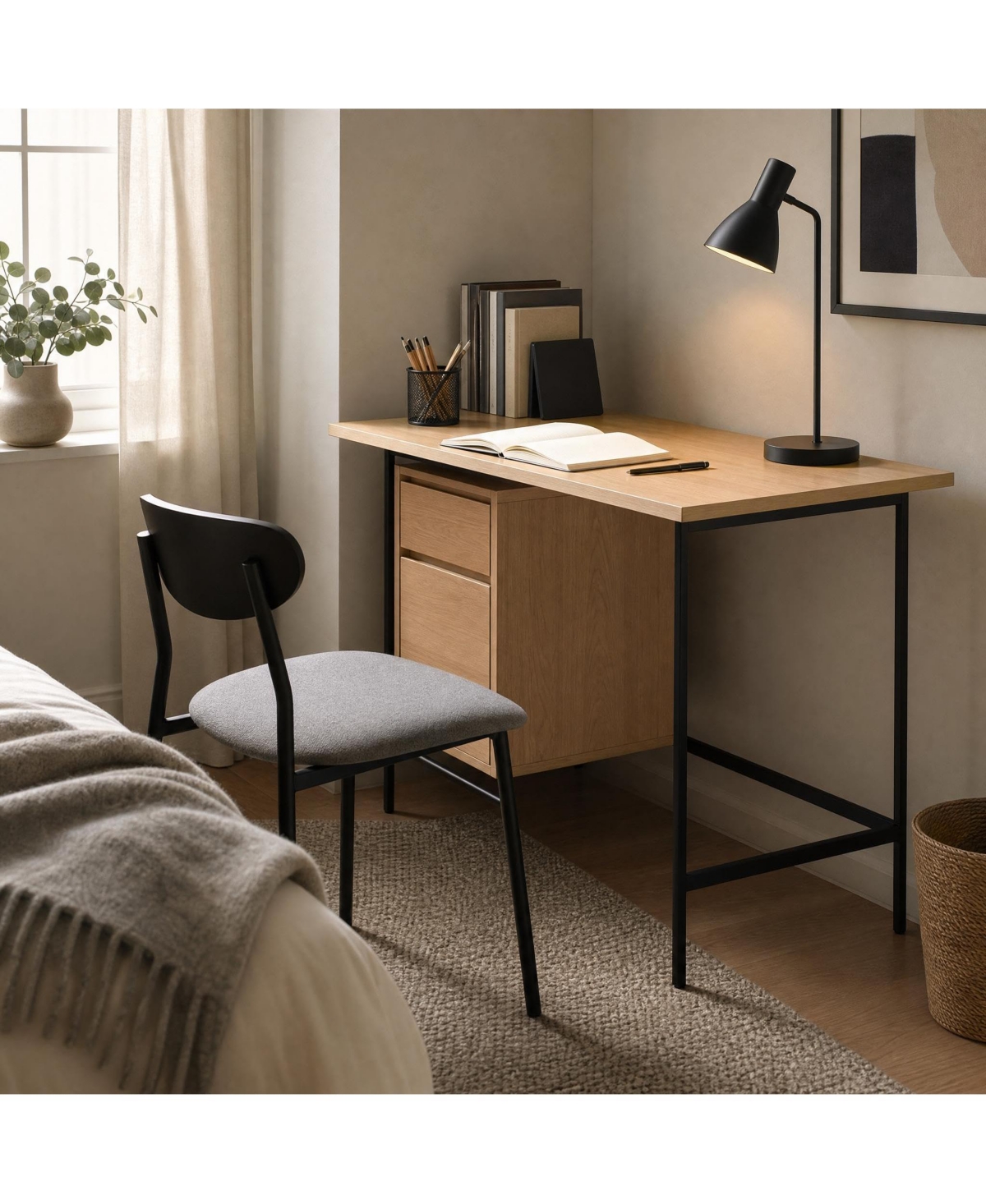 Computer Desk with Drawer, Writing Study Desk with Filing Storage Cabinet, Compact Office Workstation for Bedroom Small Space Apartment Dorm