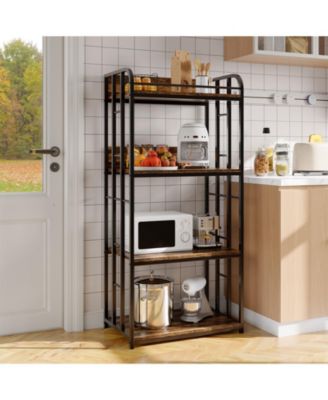 25"D x 16"W x 56"H 4-Tier Storage Shelf, Heavy Duty Iron Pipe and Engineered Wood Shelving Unit for Kitchen, Living Room, Garage, Golden Armor