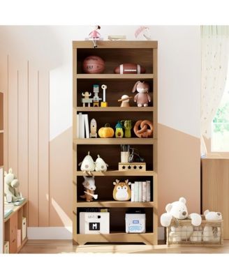 24 x 12 x 75 in 6-Tier Open Bookcase, Tall Narrow Bookshelf, Engineered Wood Storage for Living Room Home Office, White/Brown/Gray/Black