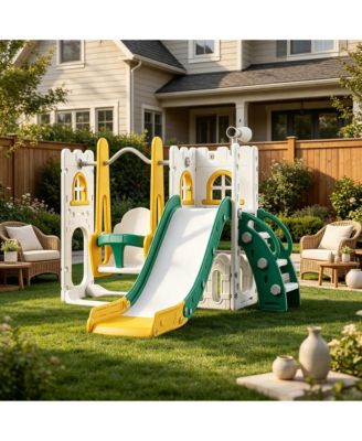 Compact Toddler Swing and Slide Playset for Kids Ages 2-6, Outdoor Backyard Playground with Swing Slide, Blue-Gray/Orange-Green/Gray-White