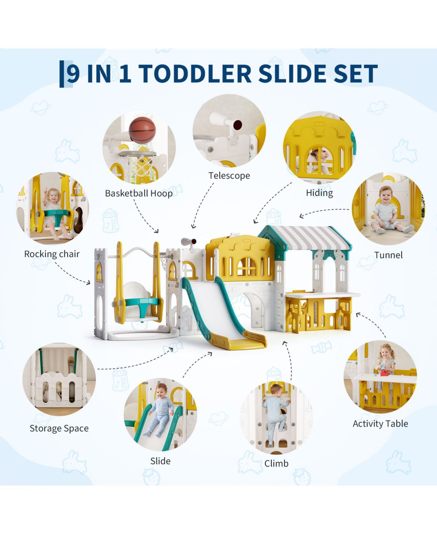 Детские игрушки homfan 4-in-1 Indoor Slide, Tent, Swing and Climbing Ladder Set, Ages 3-6 — фото 3