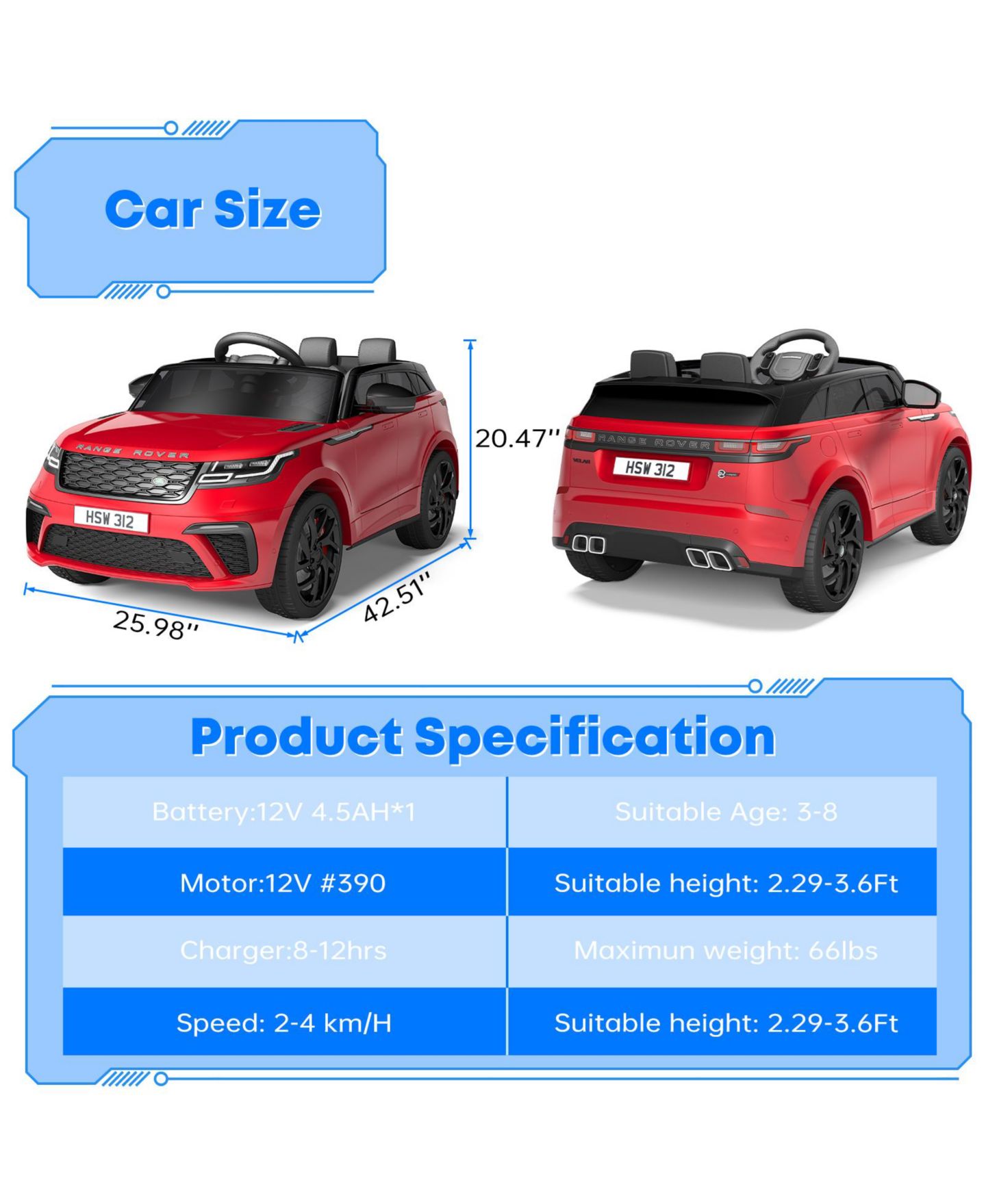 Детская игрушка homfan Licensed Land Rover Remote-Control Rocking-Mode Ride-On Car, Seats 2, Ages 3-8 — фото 2