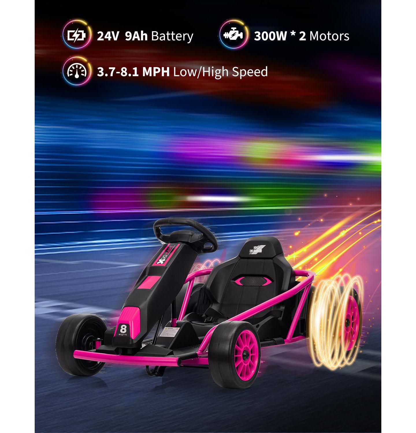 Детская игрушка homfan 43 Inch 24V Electric Dual Motor Drift Go Kart, 100 lb. Capacity, 8–12 лет — фото 3