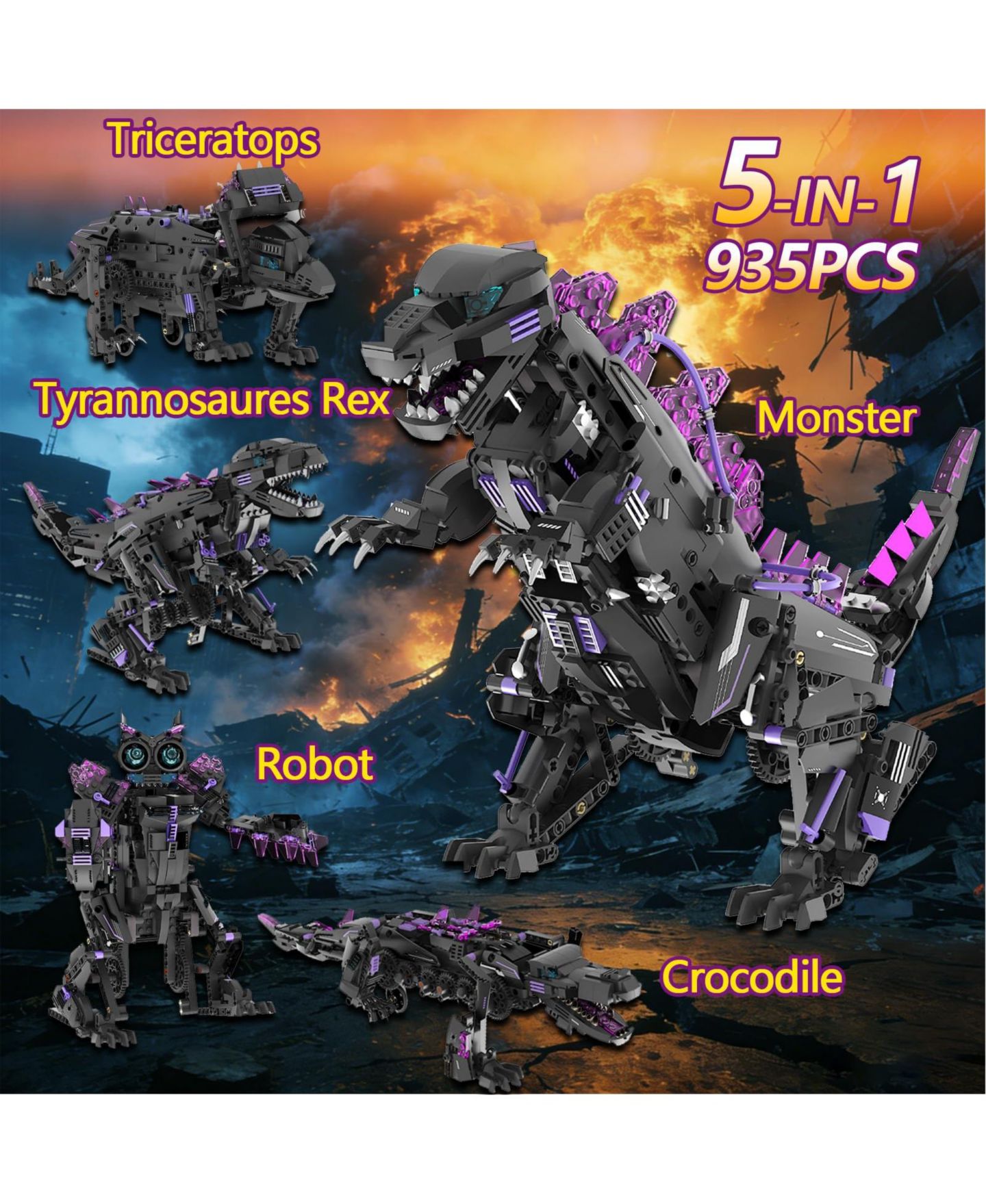 Детские конструкторы homfan Dinosaurs 5-in-1 Remote Control Building Blocks Set, Ages 6+ — фото 3