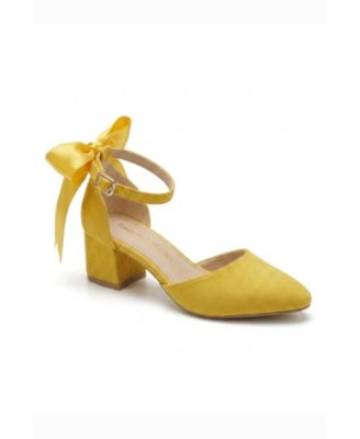 Forever and Always Shoes Women's Arielle Bow Ankle Strap Block Heel Pump