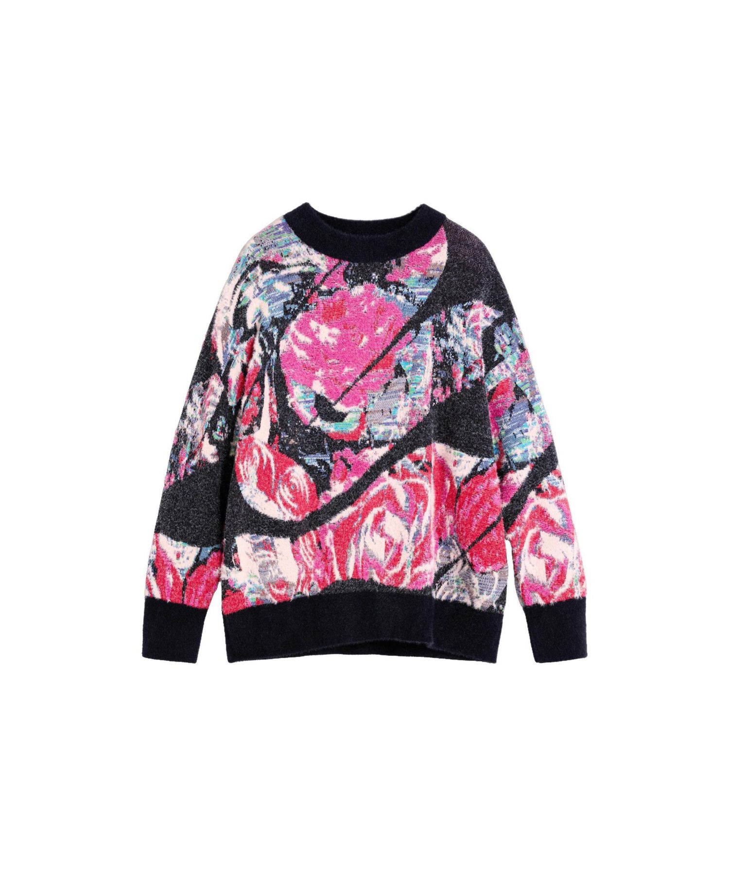 Women's M. C. Lacroix Chunky Knit Oversized Floral-Print Pullover