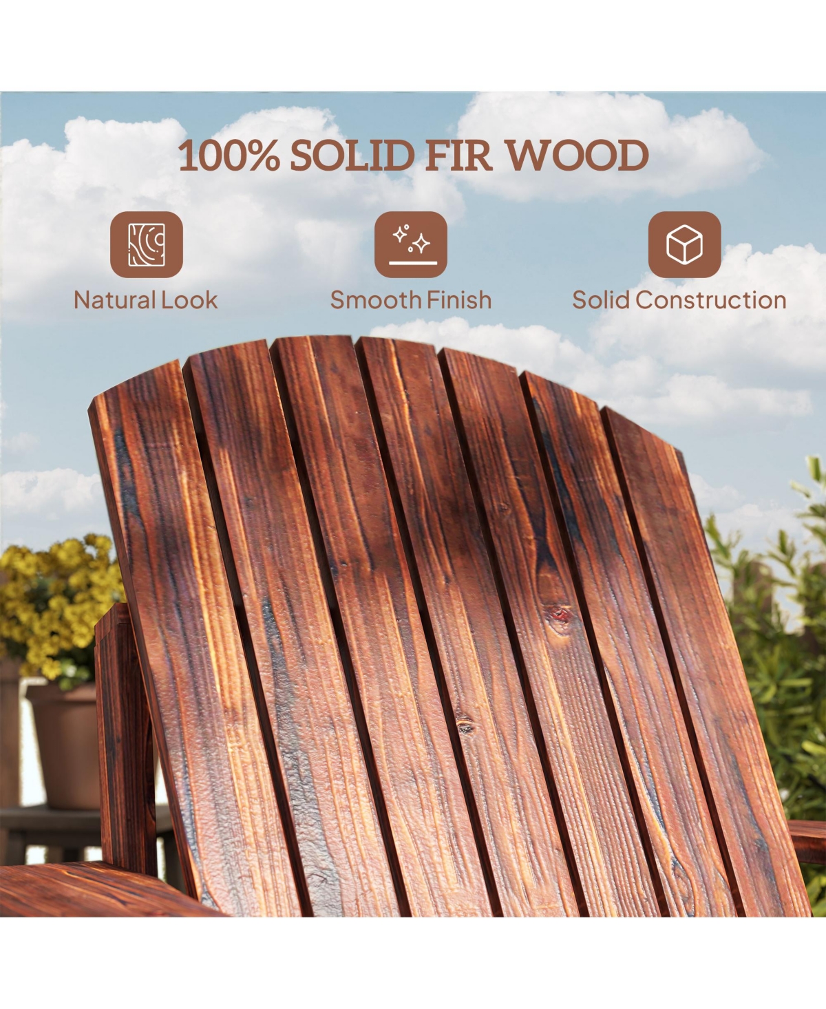 Outsunny Wooden Adirondack Chair, Outdoor Patio Lawn Chair with Cup Holder, Weather Resistant Lawn Furniture, Classic Lounge for Deck, Garden, Backyar