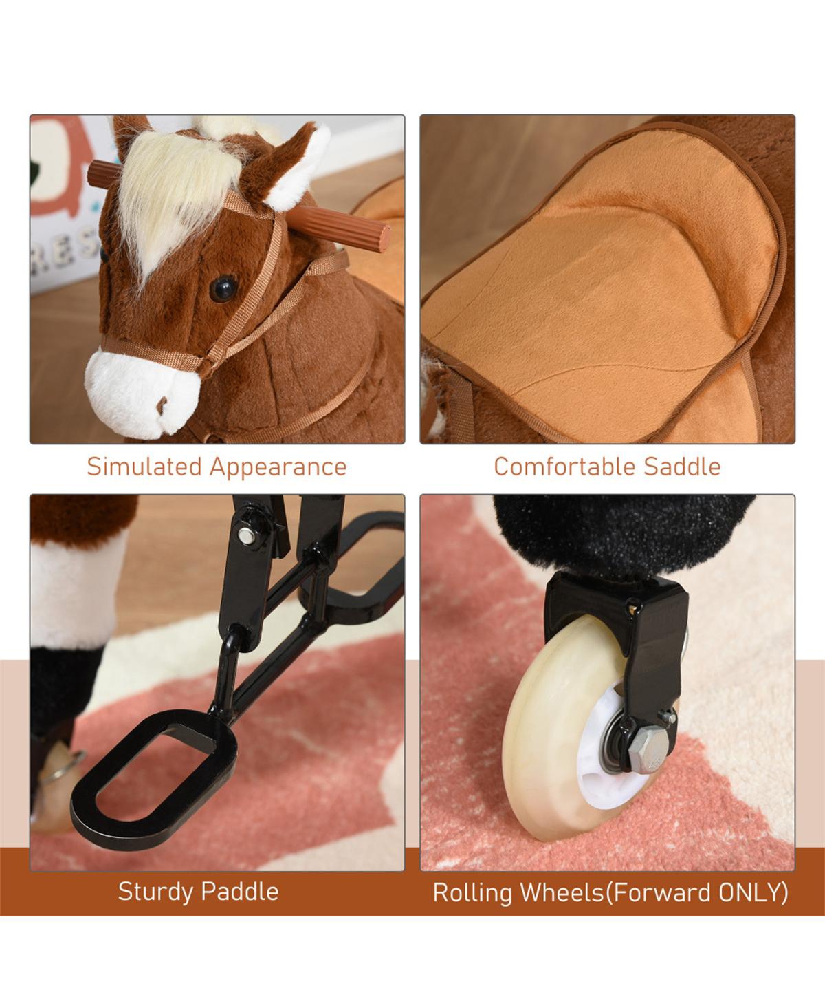 Yobtop Ride-On Walking Horse Plush with Rolling Wheels Riding Toy, 130 lbs, Ages 5+