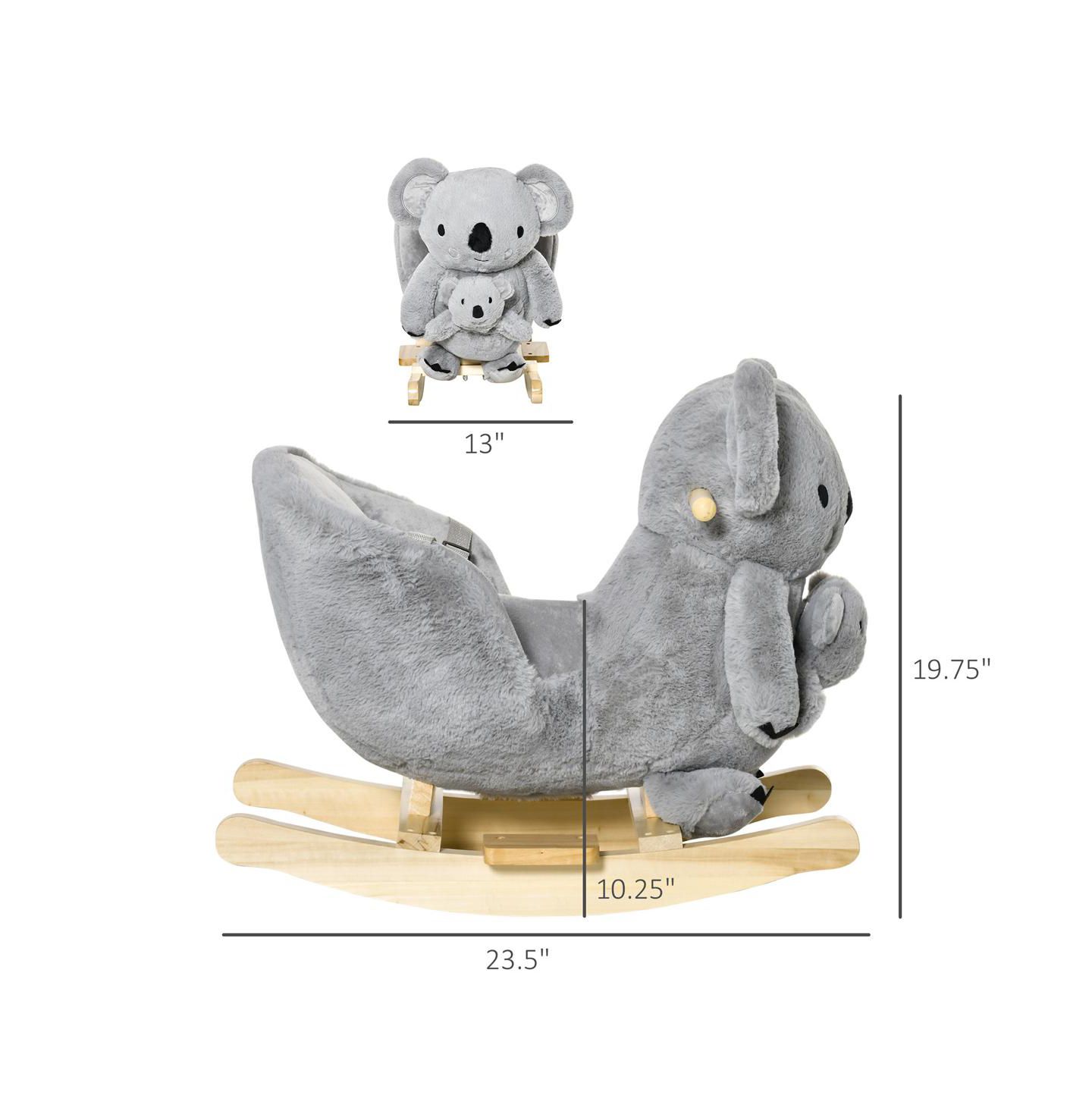 Детская мягкая игрушка YOBTOP Koala-shaped Rocker - Kids Rocking Horse with Realistic Sounds, Soft Plush Body, Sturdy Metal Frame, Balance Development, цвет: Серый — фото 3