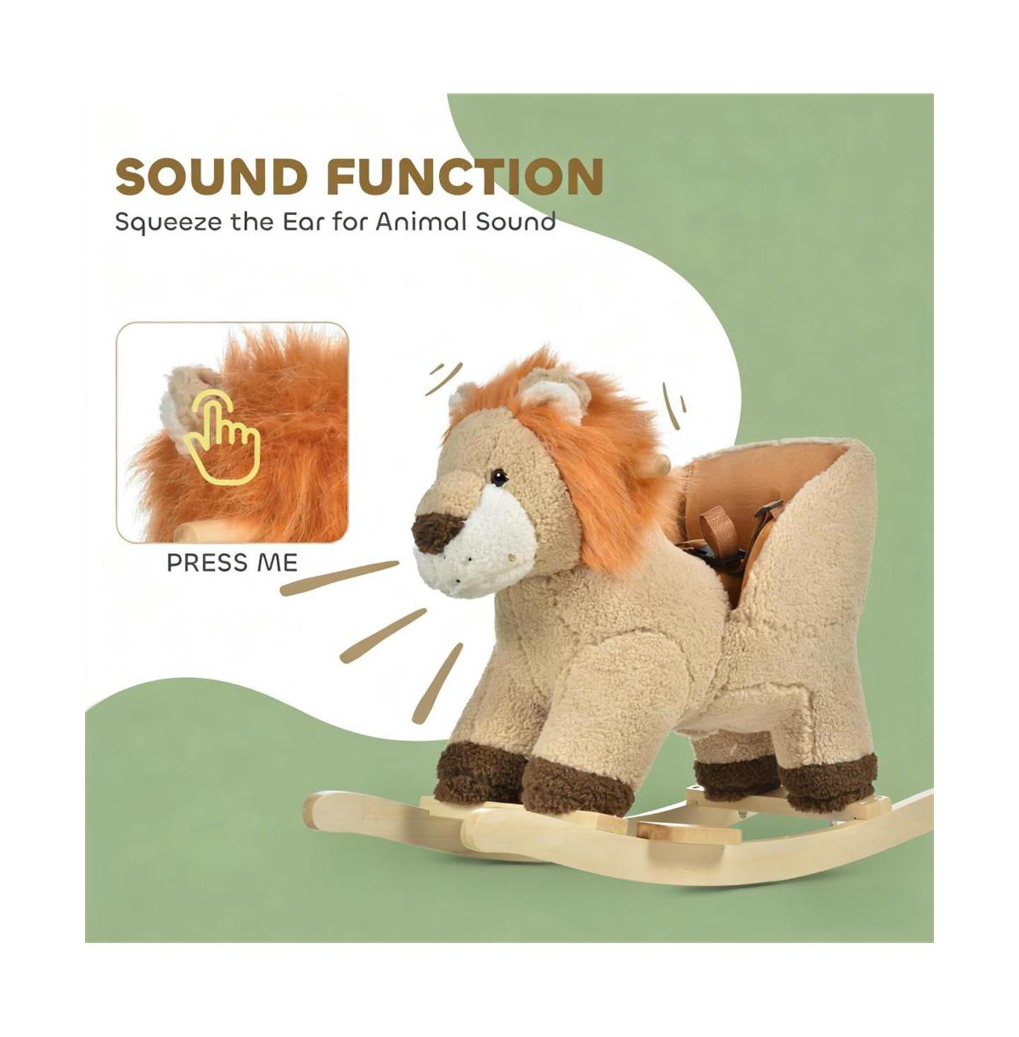 Детская мягкая игрушка YOBTOP Lion Wooden Plush Rocking Horse with Roaring Sound, Ages 3-4, цвет: Коричневый — фото 4