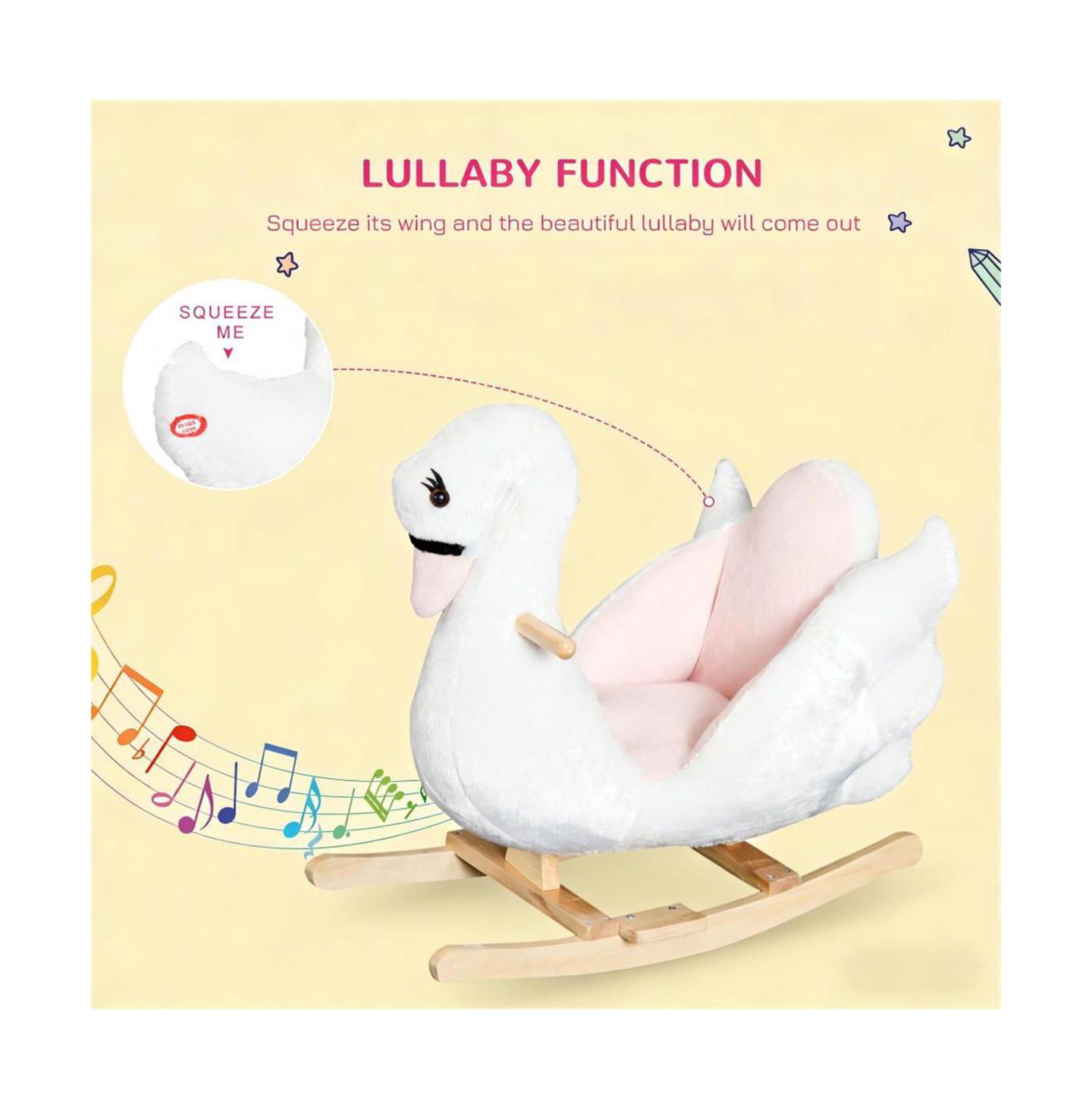 Детская мягкая игрушка YOBTOP Plush Swan Rocking Horse with Lullaby, 66 lb. Capacity, Ages 18 Months+, цвет: Розовый — фото 4