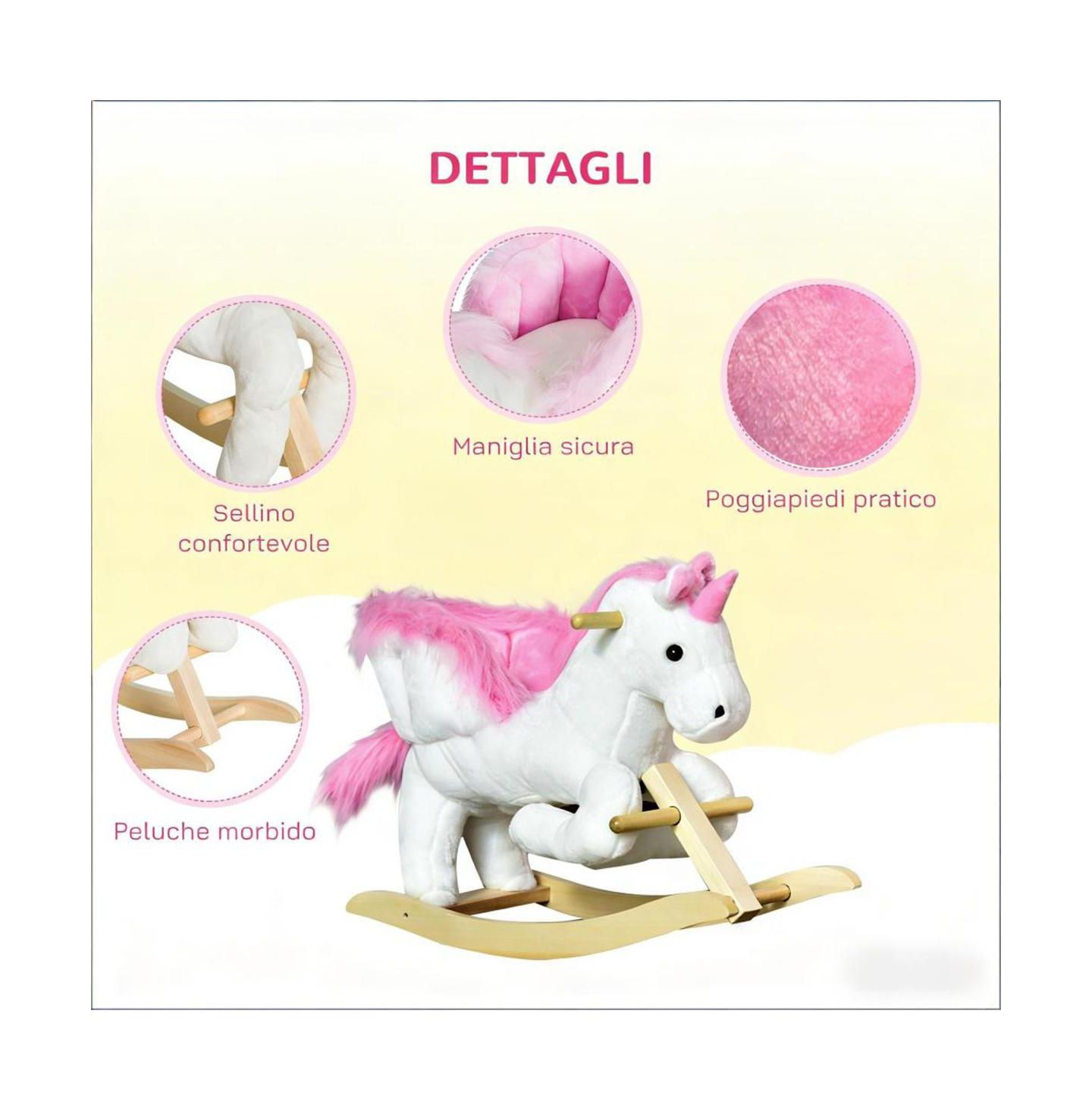 Детская мягкая игрушка YOBTOP Plush Swan Rocking Horse - Wooden Plush Ride-on Toy with Lullaby Song, Easy-Grip Handles and Footrests, Reinforced Steel Frame, цвет: Розовый — фото 6