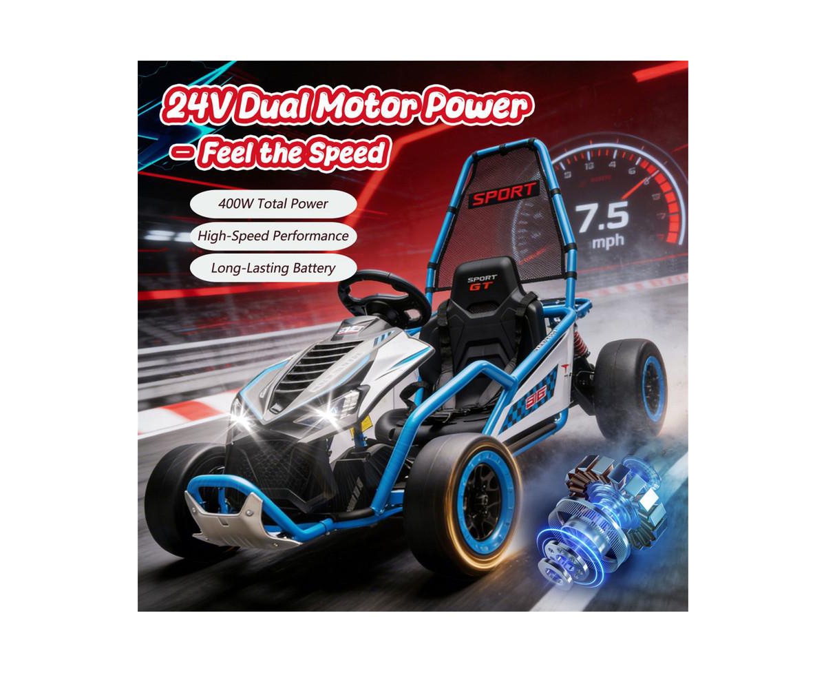 Yobtop 24V Kids Drift Go Kart with Roll Cage, 110 lbs Capacity, Ages 6+