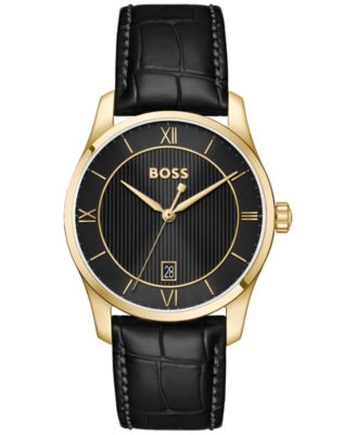 Men's Principle Quartz Black Calfskin Leather Watch 37mm