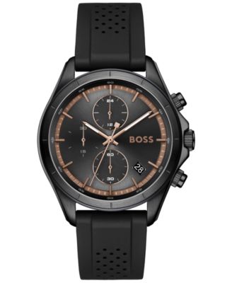 Men's Bossletic Quartz Chrono Black & Brown Silicone Watch 43.40mm