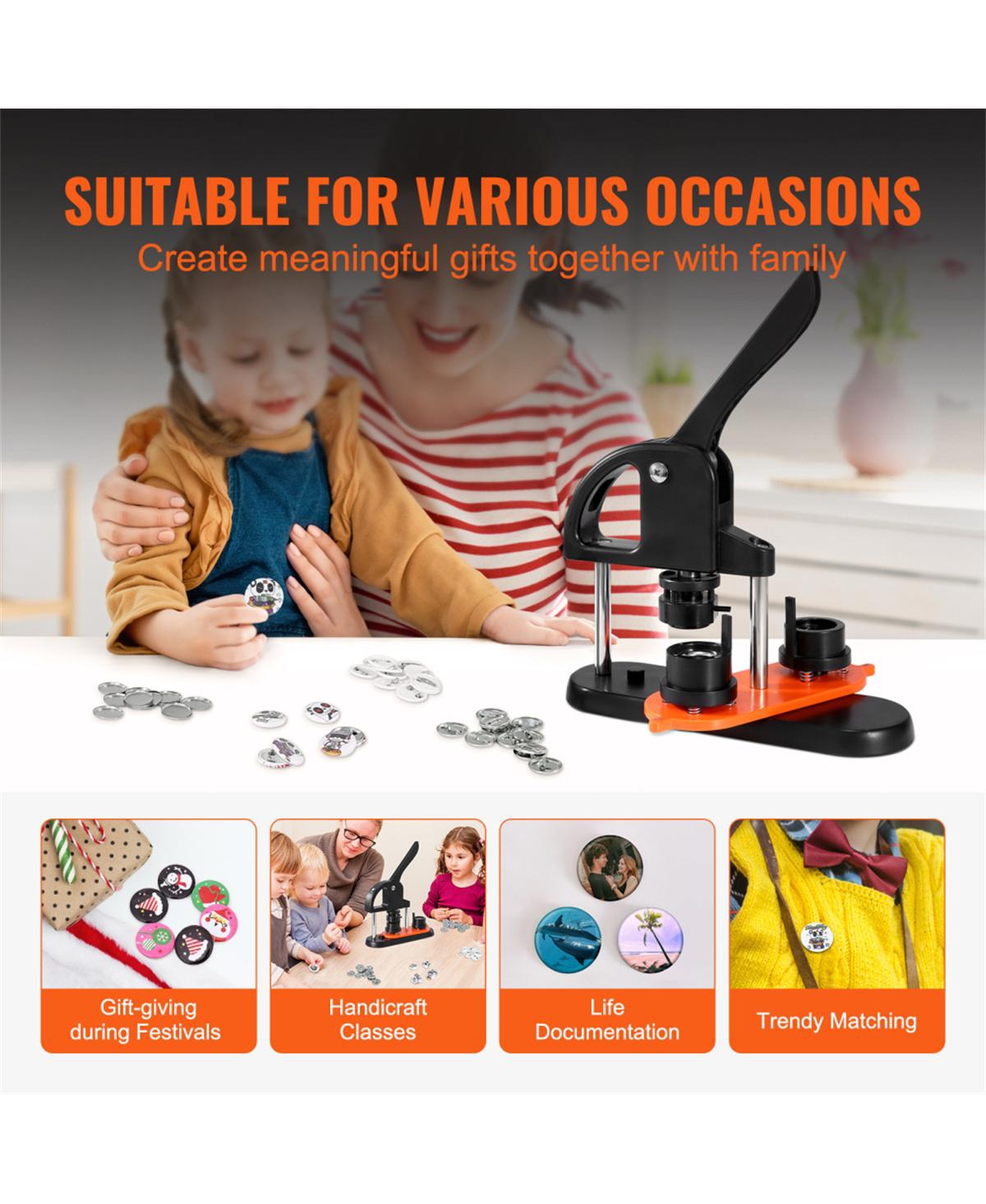 Yobtop Button Maker Machine 25mm Pin Press Kit with 500pcs Parts, Ergonomic Arc Handle, Diy Badge Maker for Kids