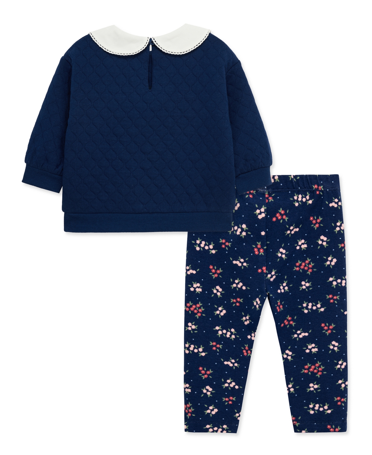 Little Me Baby Girls' White Collar Sweatshirt and Floral Leggings, 2-Piece Set