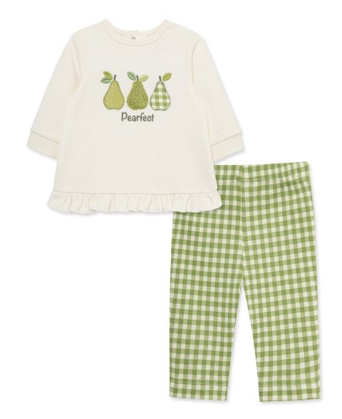 Комплект Little Me Pearfect Graphic Top and Pants, 2-Piece Set для девочек-малышей, цвет: Белый / Зелёный