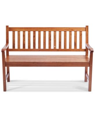 50in Outdoor Wooden Bench with Armrests for Garden Yard and Park
