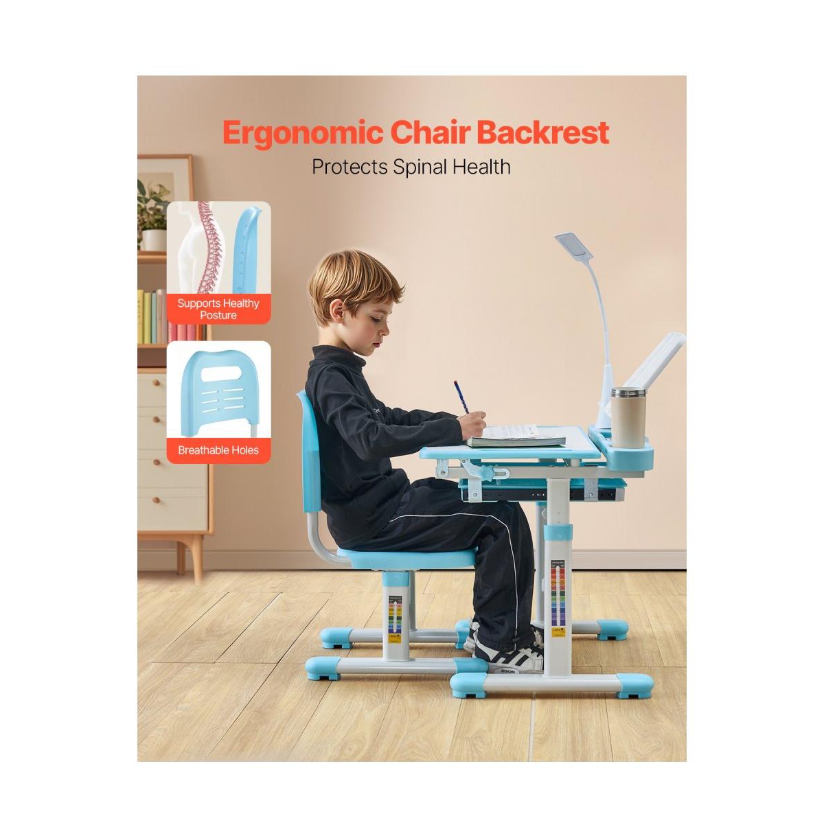 Slickblue Adjustable Kids Study Table with Chair and Lamp