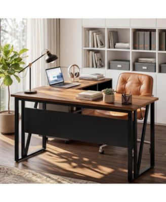 55" L-Shaped Desk with Mobile File Cabinet
