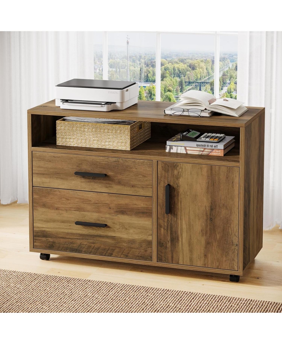 Tribesigns 63" L-Shaped Desk with File Cabinet