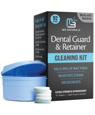 Retainer Cleaner Tablets and Denture Bath Case Set 92 Cleaning Tablets with Soak Container, Strainer Basket and Storage Case