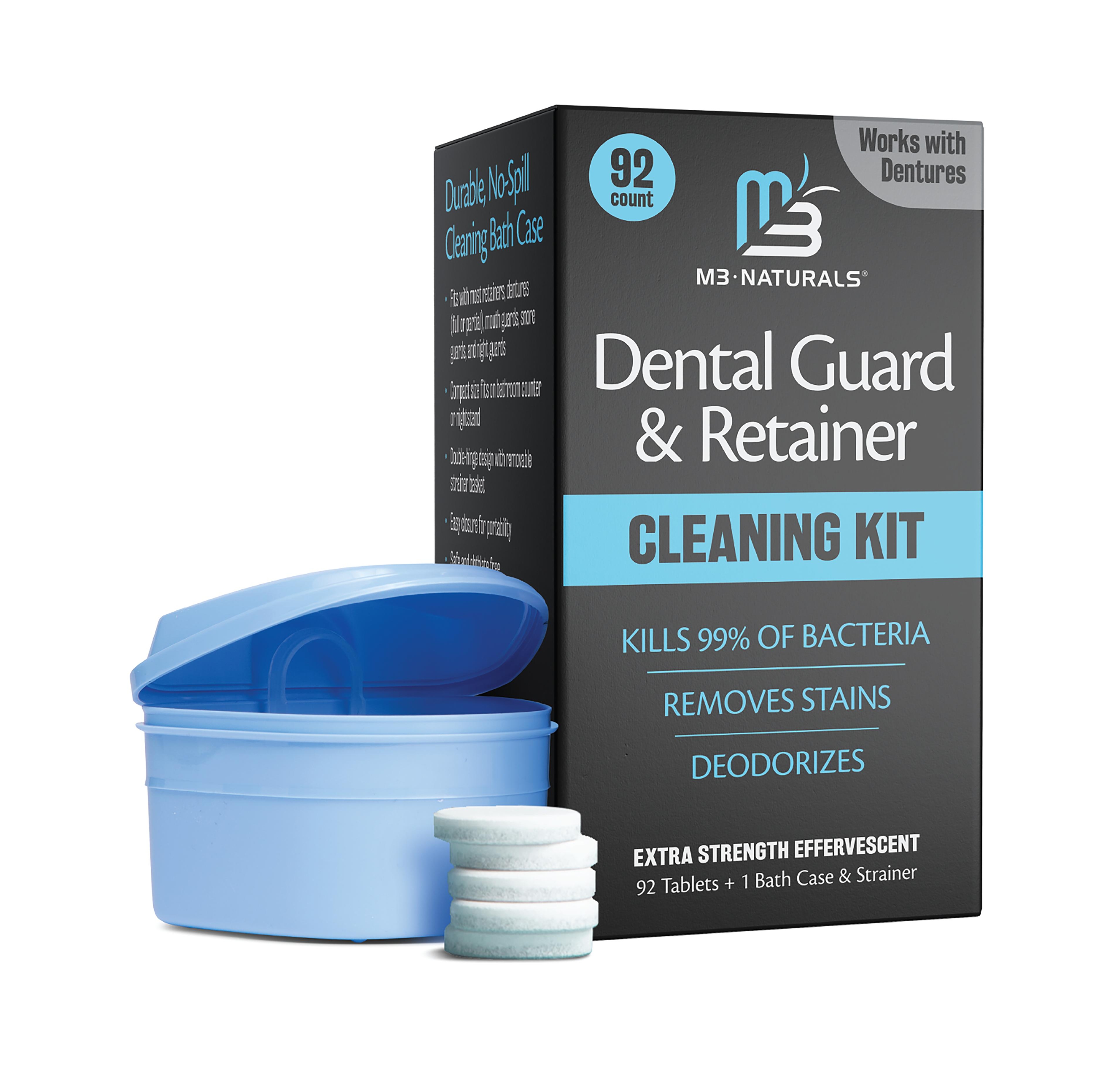 M3 Retainer Cleaner Tablets and Denture Bath Case Set 92 Cleaning Tablets with Soak Container, Strainer Basket and Storage Case