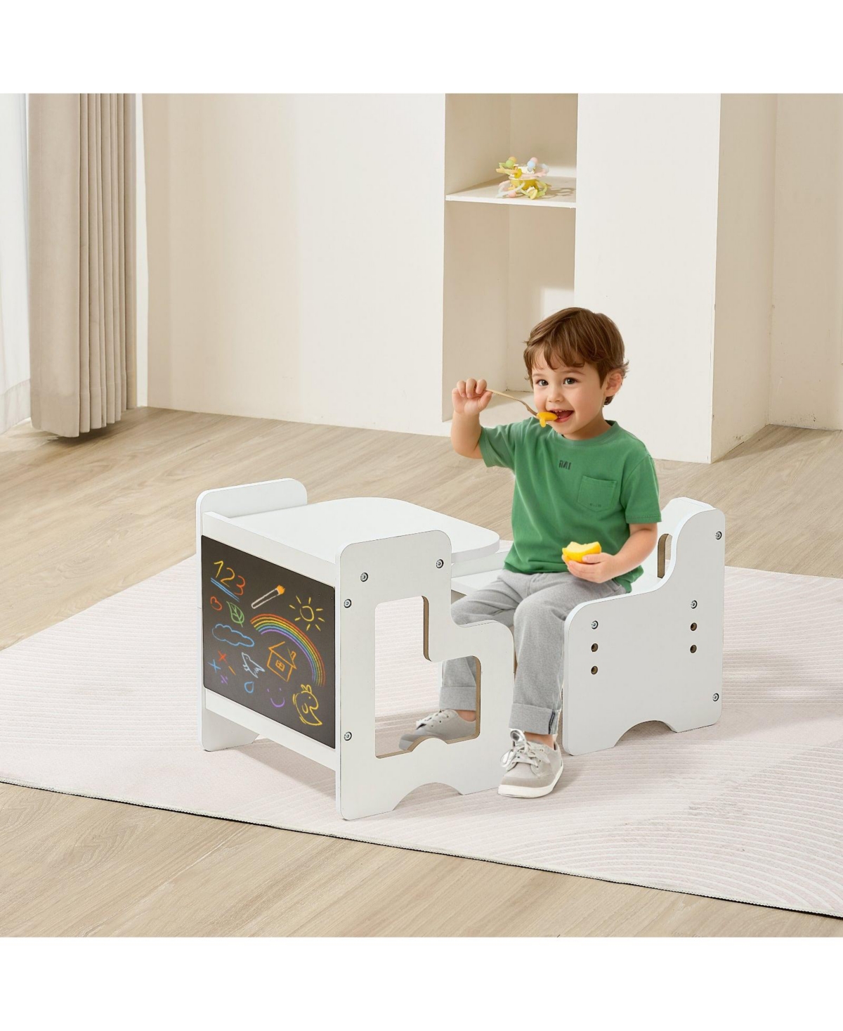 Slickblue 3 in 1 Montessori Toddler Table and Chair Set with Adjustable Height and Chalkboard for Learning and Play
