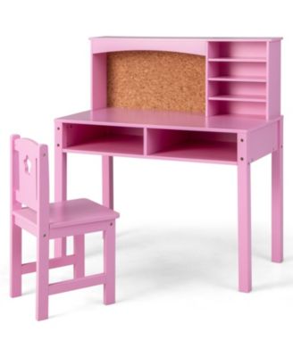 Kids Study Desk and Chair Set with Hutch Shelves and Cork Bulletin Board