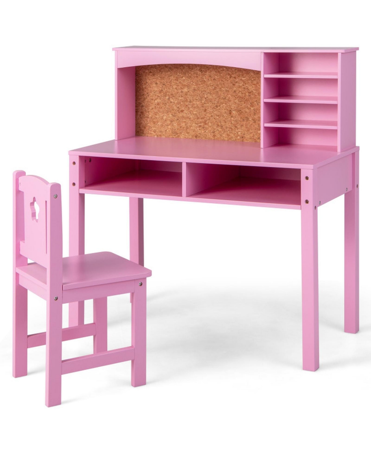 Gouun Kids Study Desk and Chair Set with Hutch Shelves and Cork Bulletin Board