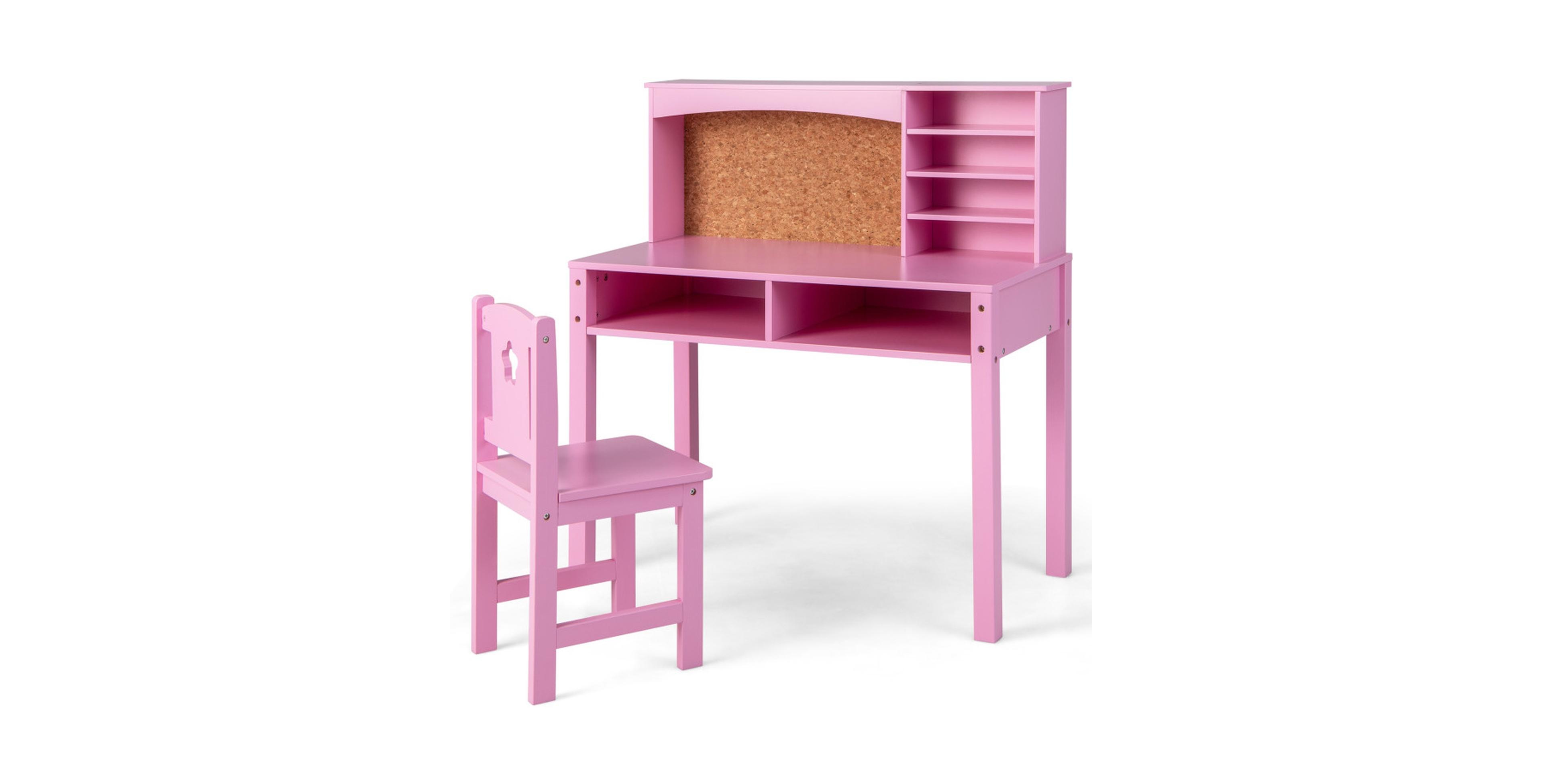 Gouun Kids Study Desk and Chair Set with Hutch Shelves and Cork Bulletin Board