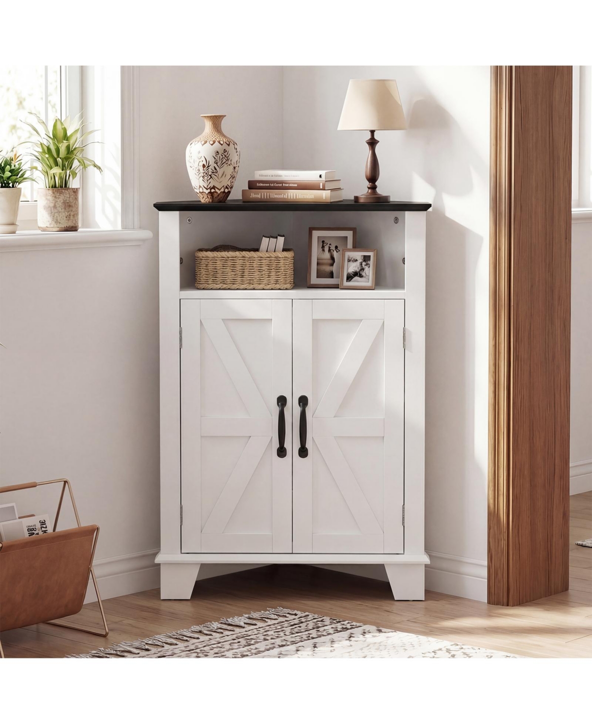 Costway 2-Door Sideboard Organizer Cabinet with Open Storage and Adjustable Shelf for Living Room