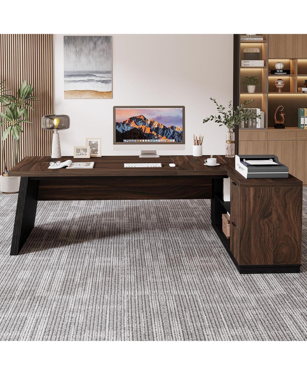 Tribesigns 78" L-Shaped Desk with 2 Drawers and Shelves