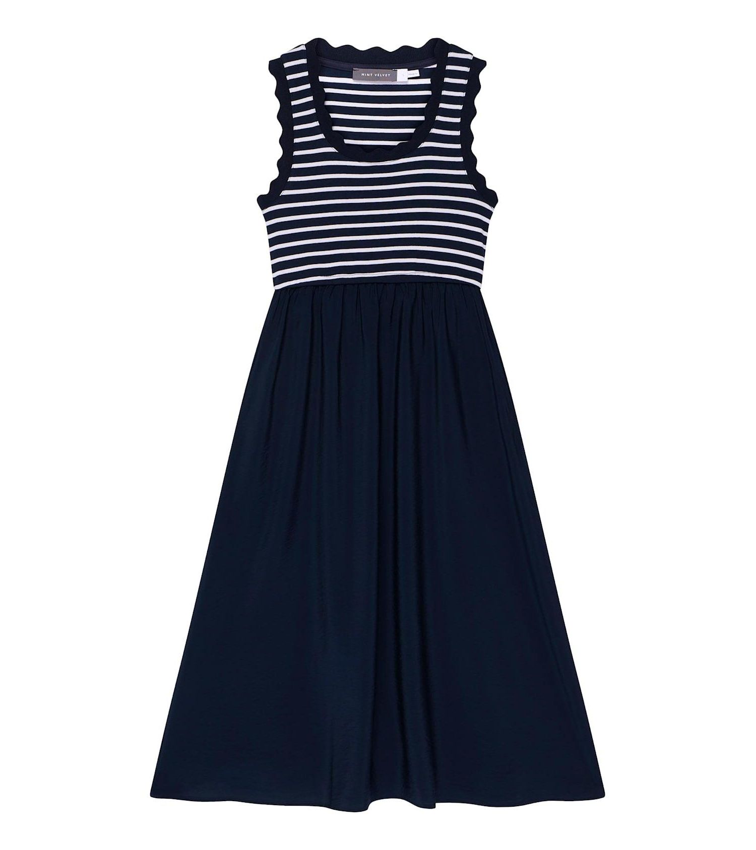 Women's Striped Scallop Trim A-Line Dress