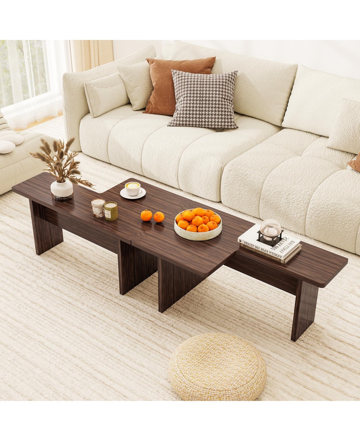 Gymax Modular Coffee Table Set of 2 L Shaped Center Tables for Home Office Apartment