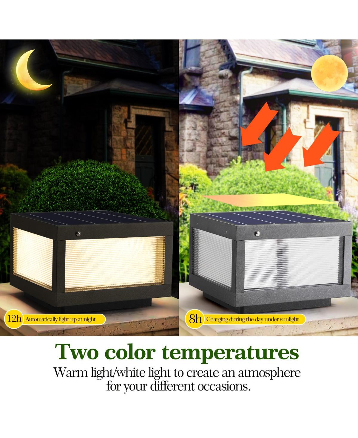 Asagikoiai 12" Square Solar Powered Outdoor Post Cap Light, Aluminum Fence Led Pier Lamp