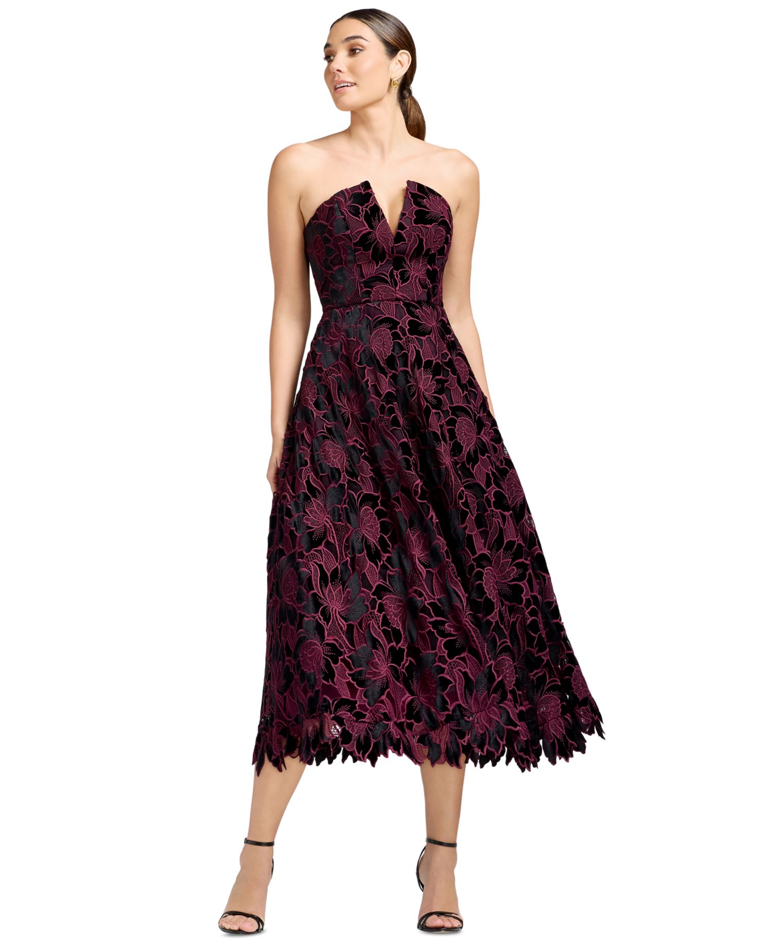 Women's Strapless Floral Fit & Flare Midi Dress