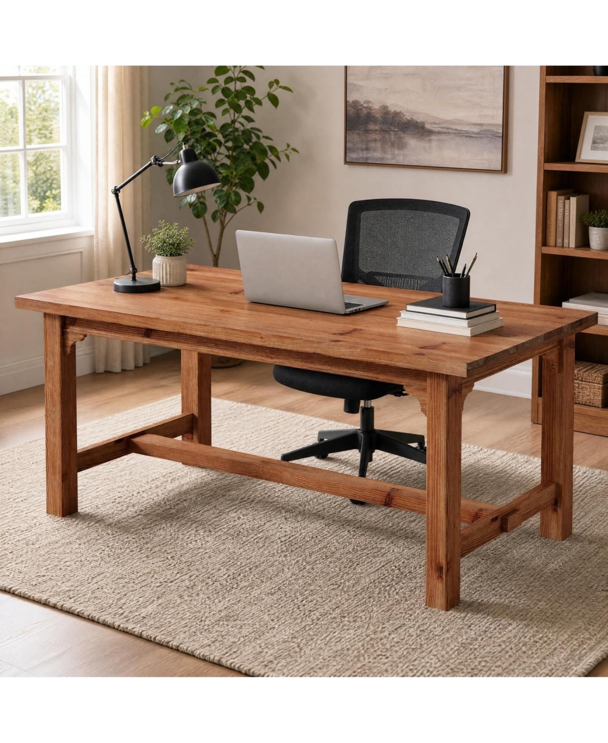 Tribesigns 63" Solid Wood Executive Desk with Foot Bar