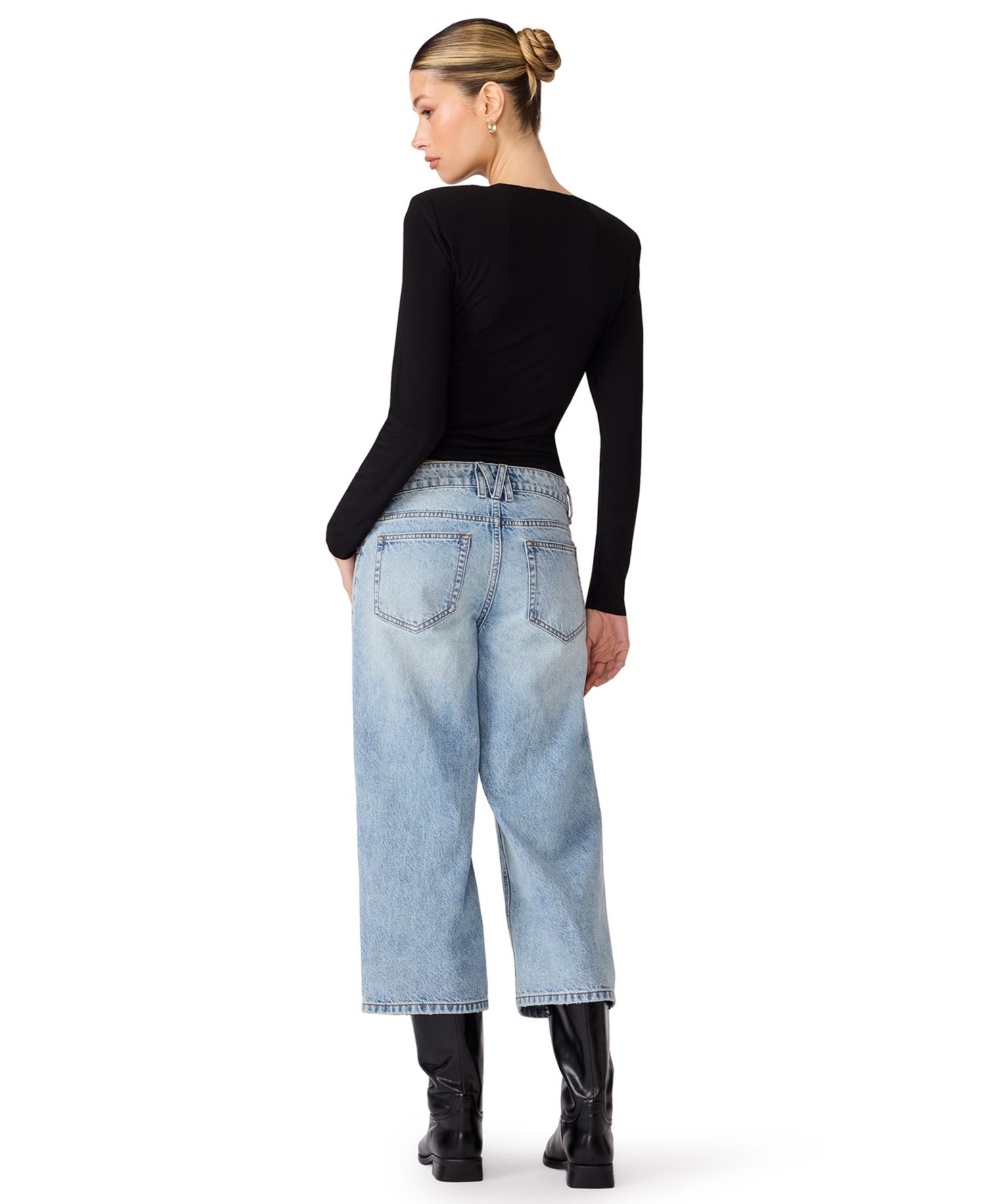 Women's Seline Long-Sleeve Padded Shoulder Crewneck Top
