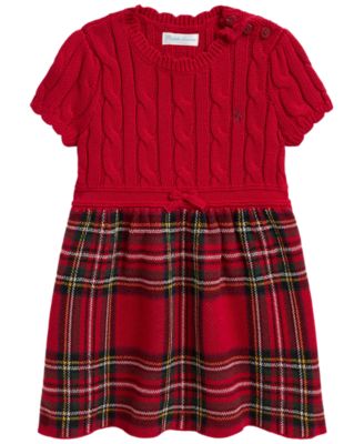 Baby Girls' Plaid-Skirt Cable Sweater Dress