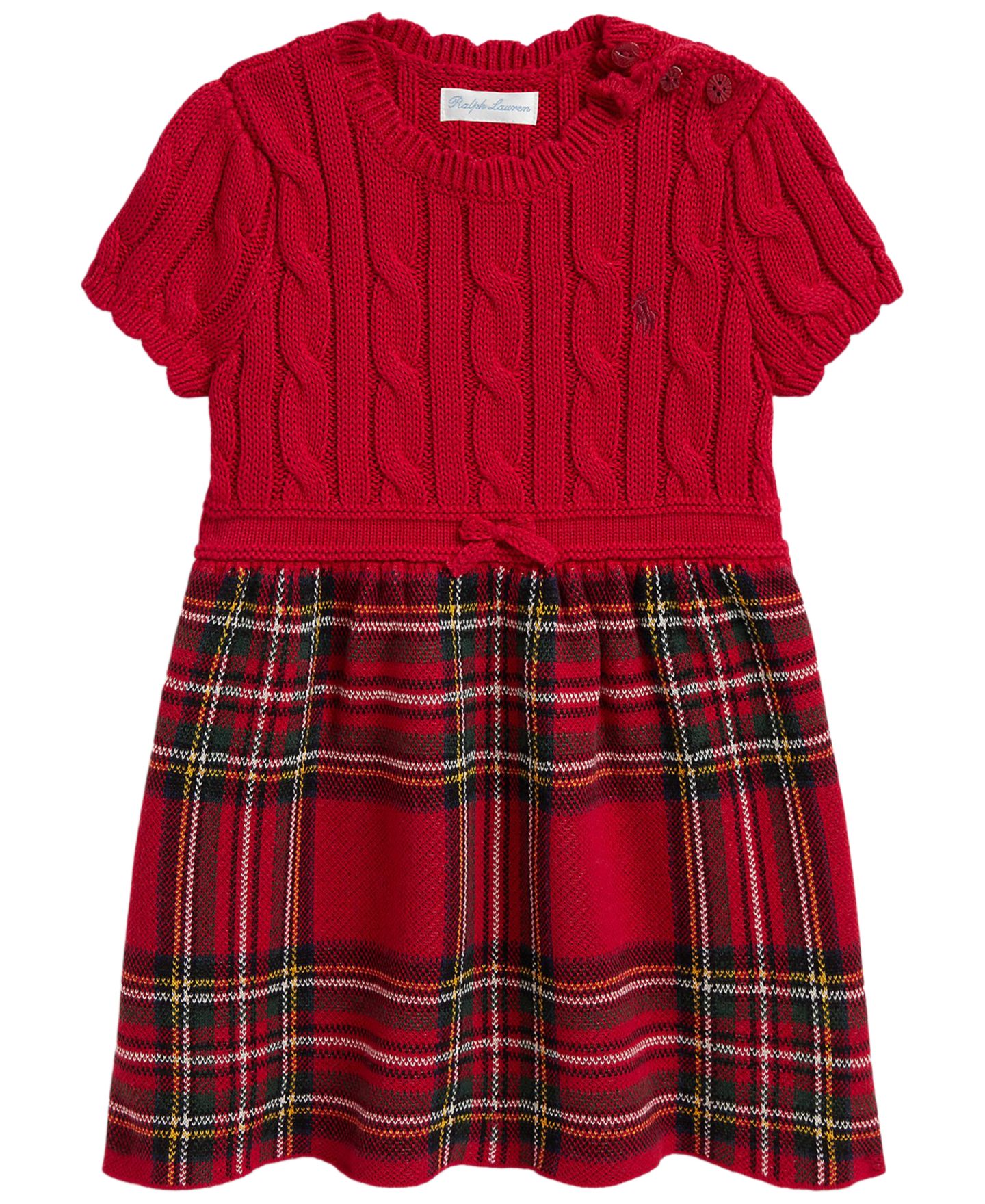 Платье Polo Ralph Lauren Plaid-Skirt Cable Sweater Dress для девочек-малышей, цвет: Красный — фото 1