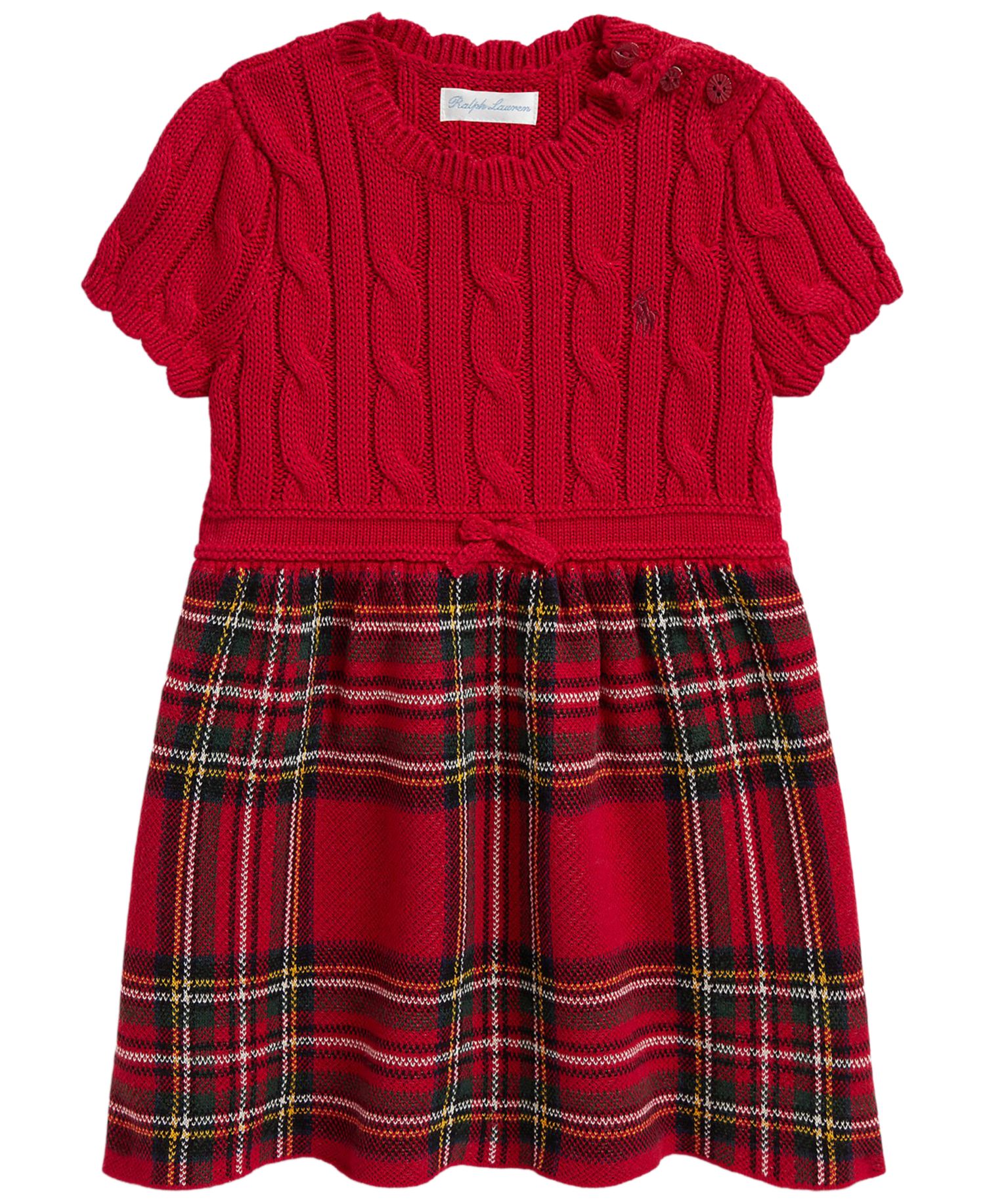 Baby Girls' Plaid-Skirt Cable Sweater Dress