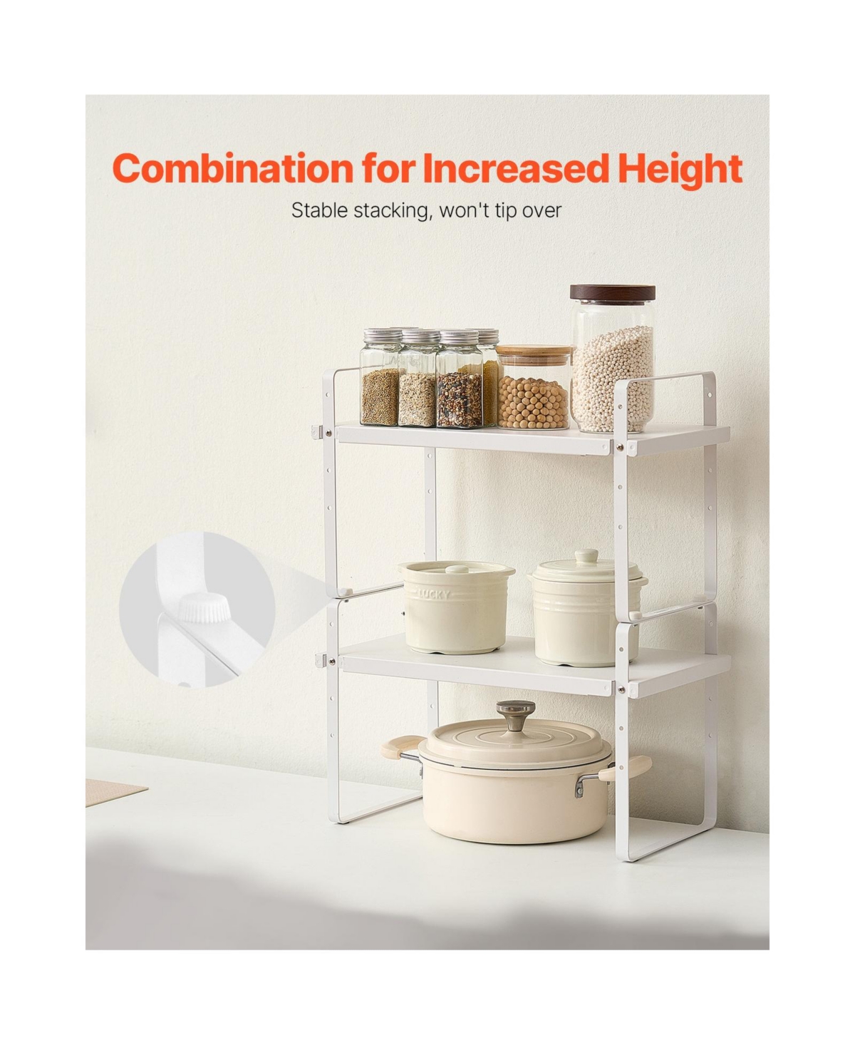 Sugift Adjustable Expandable 2-Tier Cabinet Shelf Organizer 4-Level Height 16 to 25.6in Width