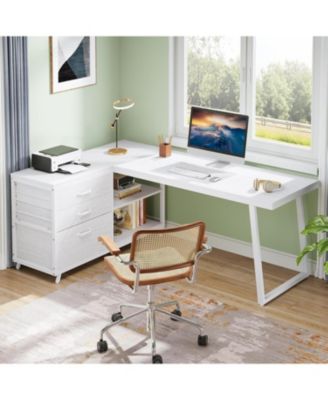 53" L-Shaped Desk with 3 Drawers and Shelves