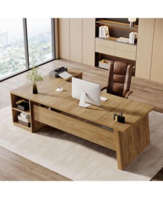 77.9" L-Shaped Desk with 2 Drawers and Cabinet