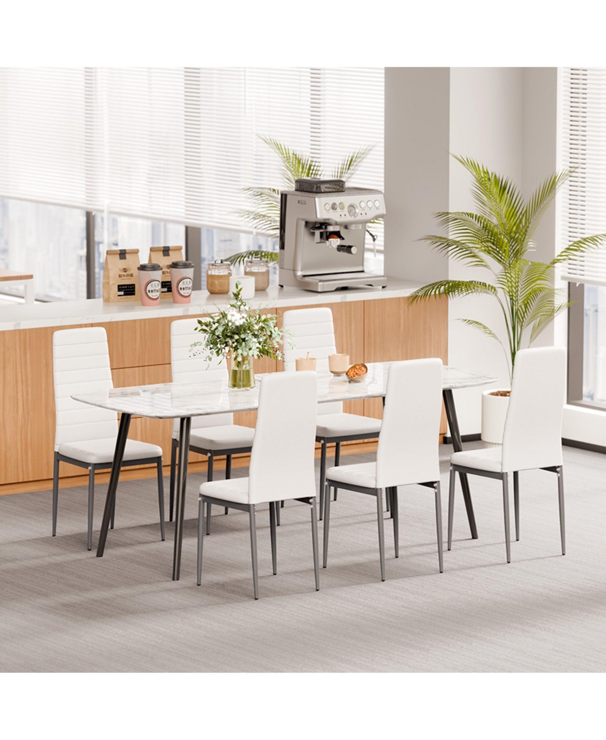 Slickblue Set of 6 Modern Dining Chairs with Thick Cushions and Metal Legs
