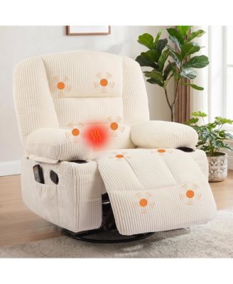 Oversized Corduroy Recliner Chair with Massage and Heat,360degree(s) Swivel Rocker recliner