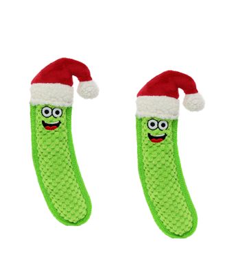 Funny Food Holiday Pickle with Santa Hat 2 Pack, Durable Plush Squeaky Dog Toy