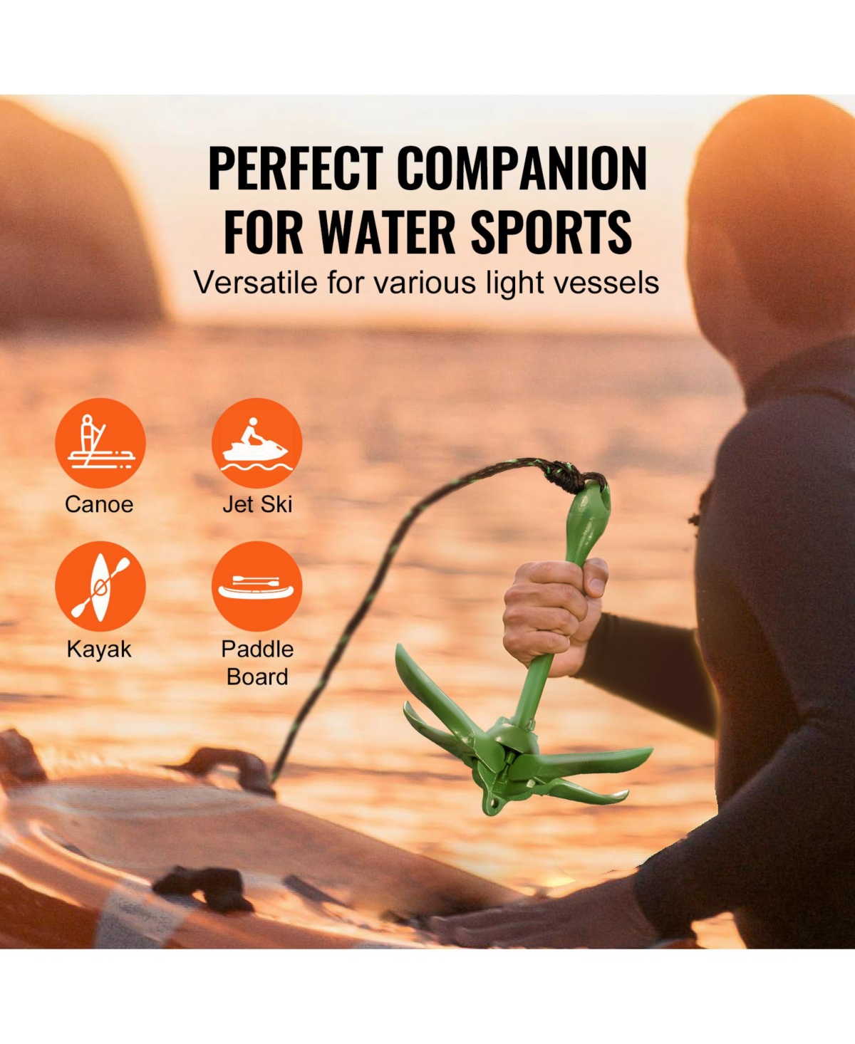 Sevorley Folding Kayak Anchor Kit, 3.5 lb Grapnel Anchor with 26 ft Rope, Buoy, Snap Hook and Storage Bag